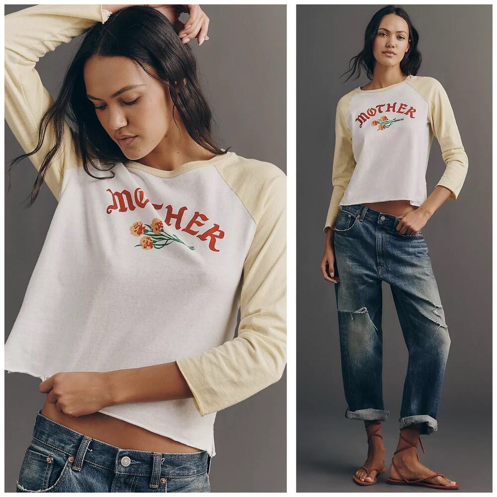 MOTHER The Vintage Sporty Long-Sleeve Tee Size Small Graphic Baseball T Shirt